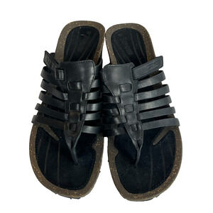 Teva Cabrillo Women's Sandals Size 8 Black Strappy Wedge Thong Cork Leather